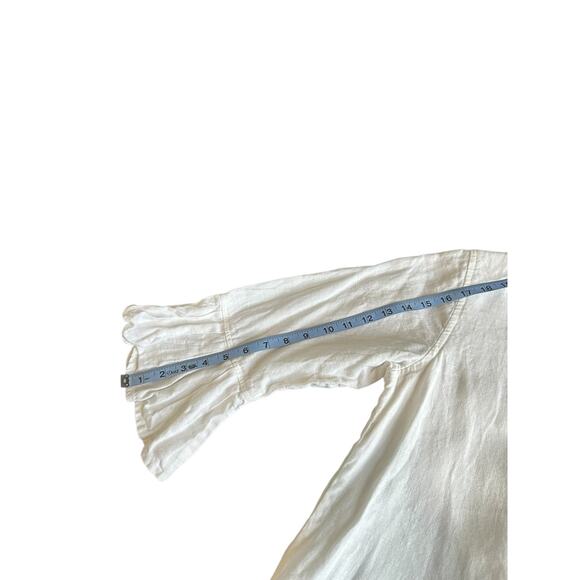 Crown Linen Designs White Lagenlook Coastal Natural Bell Sleeve Dress Size M - Picture 9 of 11